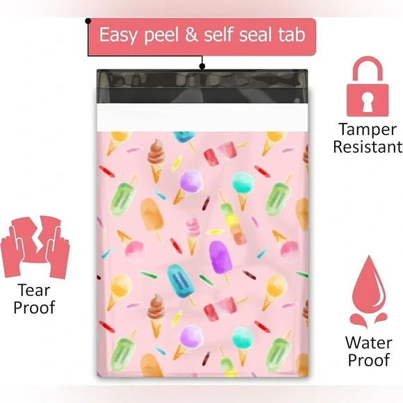 20 Poly Mailer Value Pack - Pink Ice Cream Pattern (10" x 13") Qty 20 - Picture 3 of 6